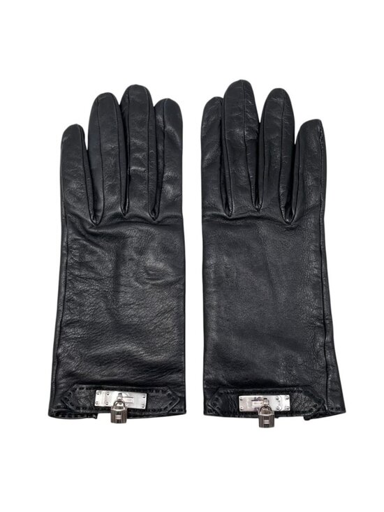 Hermes Accessories - Hermes Gloves Kelly Cadena 7 Sizes Leather Black Silver